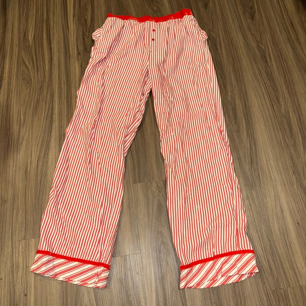 PINK Victoria's Secret Pajama Pants Medium‎ Red White Striped Sleep Lounge